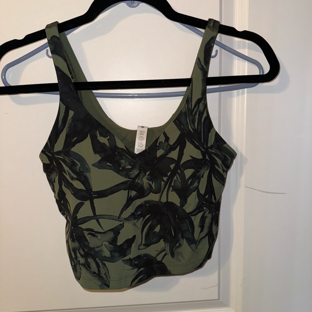 lululemon athletica Green and Black Leaf Print Crop Top